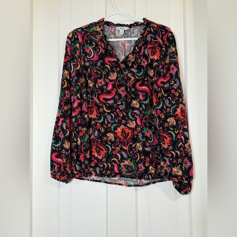 Women's XL shirt top Croft & Barrow Multicolor Paisley Blouse flower work casual